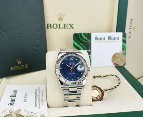 ROLEX White Gold & SS DateJust Turn-O-Graph Blue 116264 Box/Books - SANT BLANC