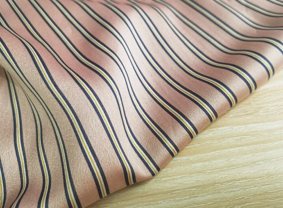 1 yard X 1.48 meter Pink Striped Material Crepe Satin Charmeuse Fabric For Gown - Image 3 of 4