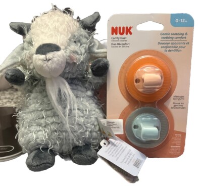 Cute Stuffed wee billie goat & pacifier set. Delicate, Baby Gift, Hard to Find
