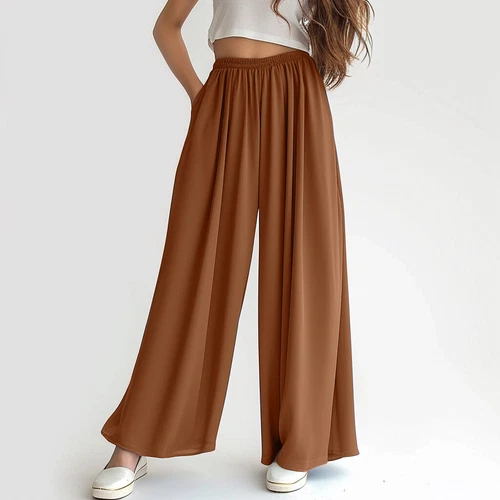 Summer Women Baggy Waist Palazzo-Loose Long Pants Cotton Linen Wide Leg Trouser - Picture 7 of 9