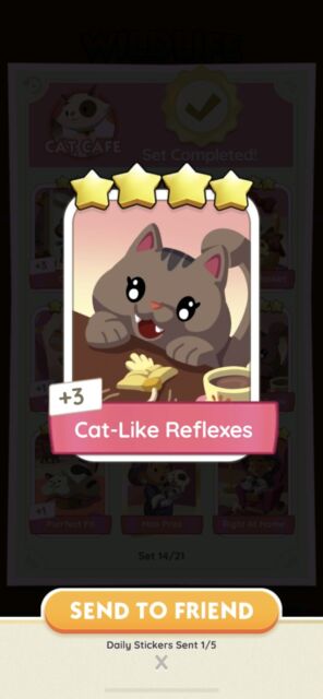 Cat-Like Reflexes Collectible Trading Cards Monopoly Go Stickers