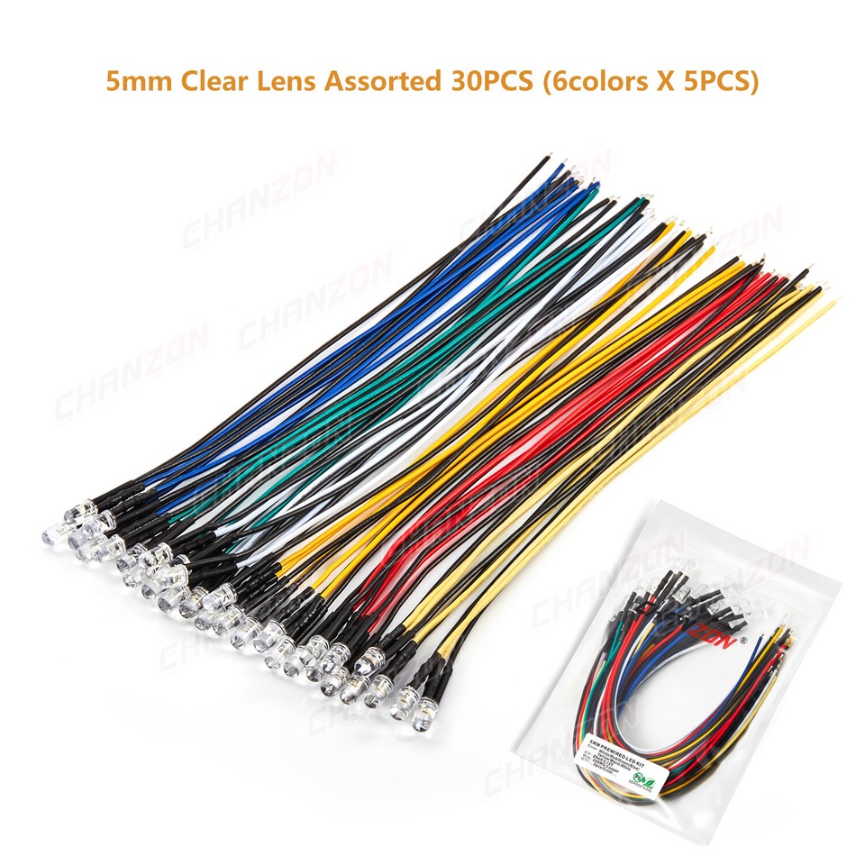 20-Pack 5mm RGB Slow Flash LEDs – Pre-Wired, Red Green Blue Colorful, 9V/12V, 20cm