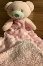 Teddy Bear Lovey Pink White w/ Minky Dots  Sherpa Security Blanket 13  Crevent