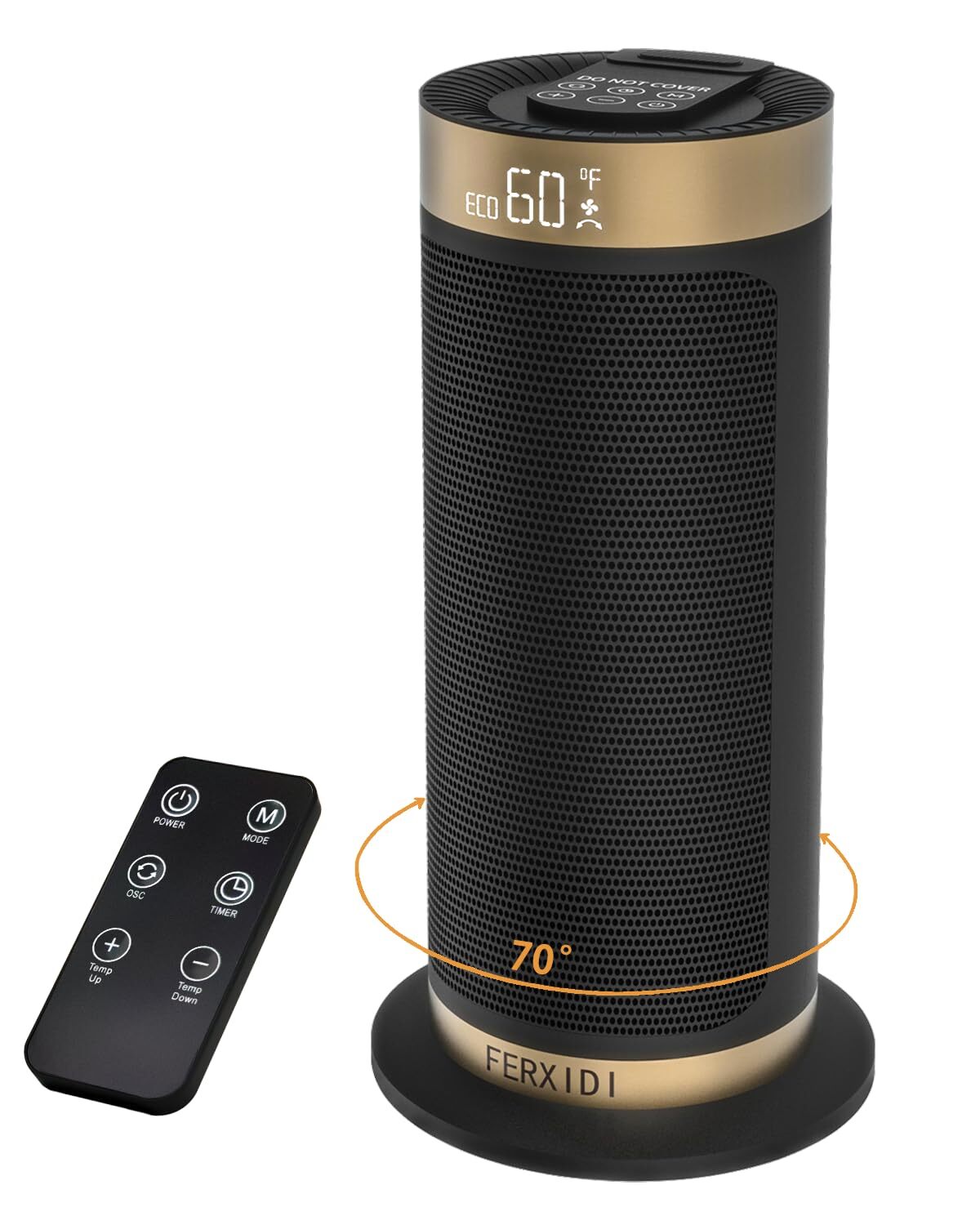 Space Heater Indoor,1500W PTC Electric Desk Heaters with Thermostat,70° Oscil...