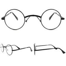 Vintage Retro Classic 80s Style Black Round Wide Bridge  Clear Lens Eye Glasses