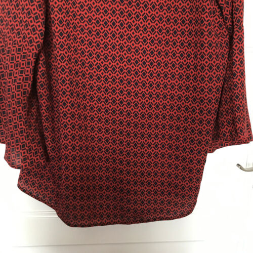 Debenhams Red Blue Geometric Top UK Size 14 Long Bell Sleeve V Neck Blouse - Picture 5 of 10