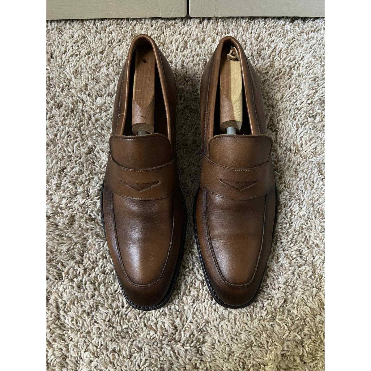 $368 Saks Fifth Avenue Brown Leather Penny Strap Loafers 