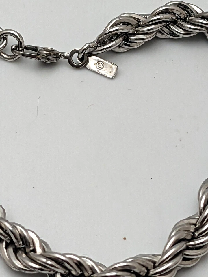 Juego Gargantilla Collar Cadena Cuerda Tono Plata Monet Vintage Años 60 15.5" y Pulsera 7" Foto 3 de 4