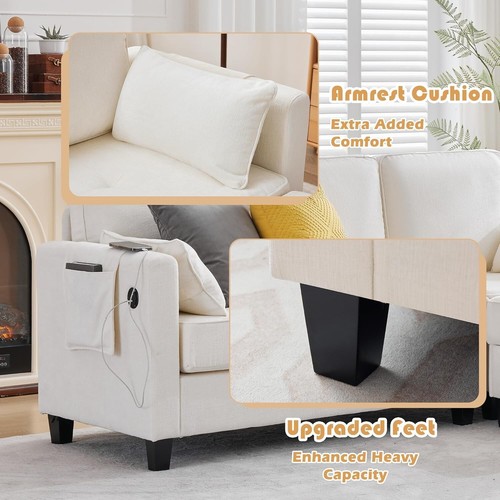 L-Shape Chenille Sectional Sofa with Storage Ottoman,USB and Type-C,Side Pockets - Picture 6 of 8