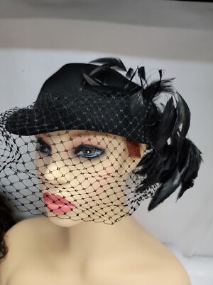 Vintage 1950’s J.J. Haggarty Beverly Hills Black Casque Hat CIRCUMFERENCE 22\