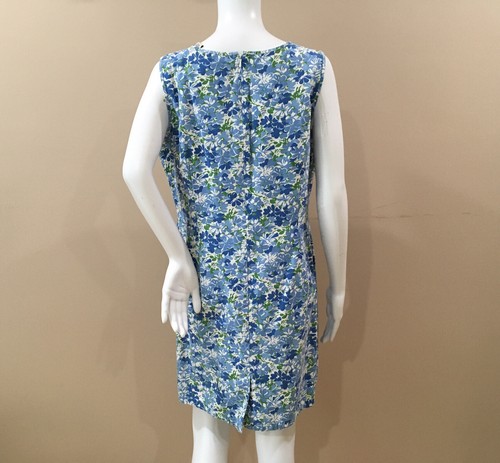 EDDIE BAUER Womens PL Shift Dress Tank Floral Printed Blue Cottage Beach Cruise - Picture 2 of 4