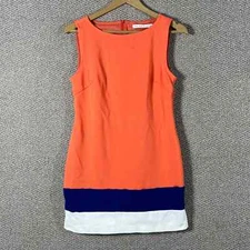 Trina Turk Dress Womens 4 Orange Blue White Colorblock Sleeveless Lined Career