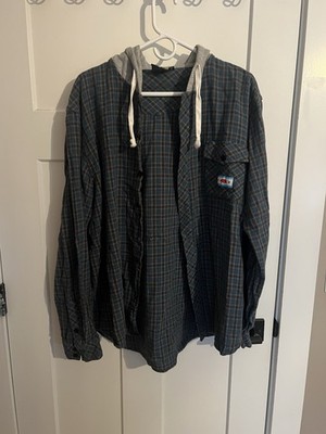 Grassroots Chicago blue grey Mens hooded Flannel - Size XXL Missing 3 buttons