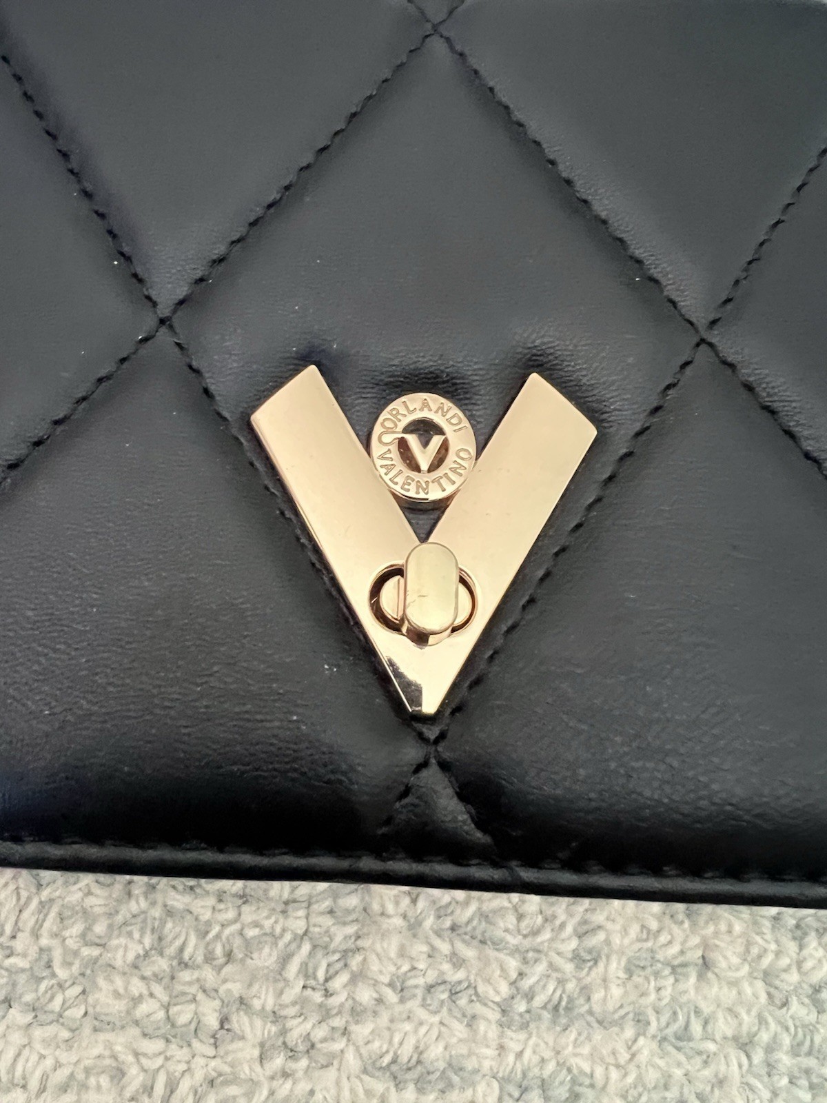 New Valentino Orlandi Bag Purse Black Quilted Gold Hardware Crossbody Bag thumbnail 8