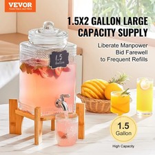 VEVOR Beverage Dispenser 5.5L Drink Dispensers for Parties, Glass Juice