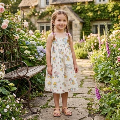 Hannah Kate Dress Girls Size 4 Cream Storybook Animal Floral Vintage Style USA