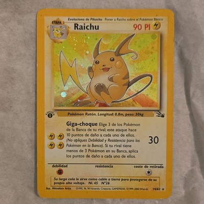 Pokémon Raichu 1st Edition Fossil Holo Card 14/62 Spanish HP90