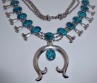 Vintage Goldette Signed Squash Blossom Faux Turquoise Necklace Silver-tone N43 — photo 4