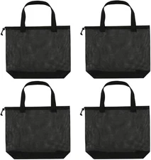 Reusable 4Pack Colorful Mesh Beach Tote BagsMesh Shopping Bag With Drawstring...