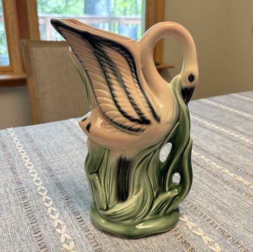 Pink Flamingo Ceramic Large Pitcher Vase Mid-Century Vintage 10” Tall