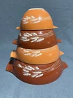 Vtg PYREX Autumn Harvest Wheat Nesting Mixing Bowls Set of 4 #441 #442 #443 #444