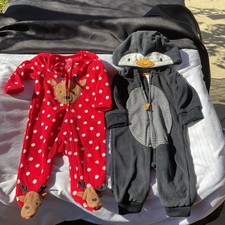 Lot of 2 Carter's Holiday Fleece Sleep  Play PJS Pajamas Size 3 mo