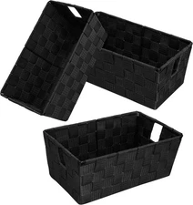 Woven Black Storage Baskets Shelf Tote Boxes Container, Durable 3 Pack, 