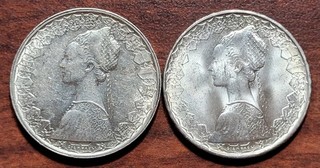 (2) ITALY 500 Lire Silver Coins 1960 & 1966 AU BU Lustrous Sailing Ship Rev