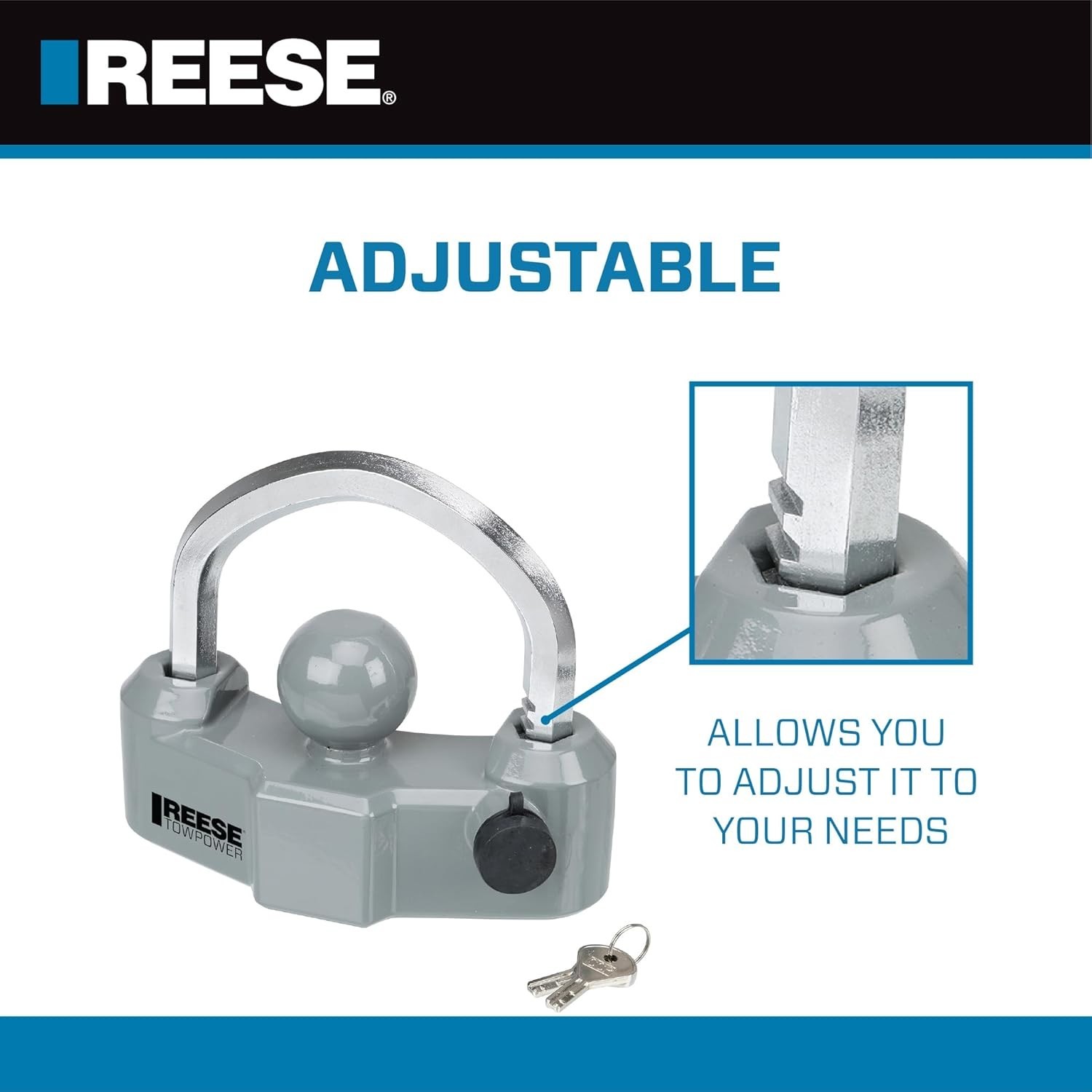 Reese Towpower 7088300 Heavy-Duty Universal Trailer Coupler Lock, Silver Finish