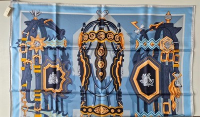 Hermes Brides et Destin Schal Carre 90 Bleu Jean