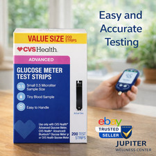 CVS Health Advanced Glucose Meter Test Strips Diabetes 200 Count - Exp 10/2027