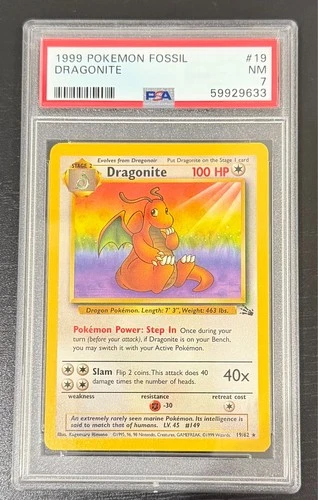 1999 Pokémon Dragonite Fossil Set 19/62 PSA 7 NM