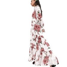 SISTER JANE Floral Maxi Dress Pink Red Roses Womens Sz M