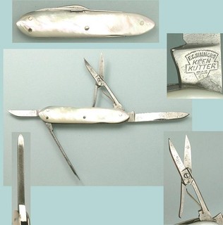 Antiguo cuchillo de langosta con extremo de vela para fregona de 4 hojas/E. C. Simmons Keen Kutter Años 1890