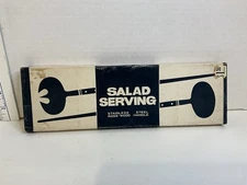 Vintage Mid Century Modern Rose-wood Handle Salad Servers New Stainless Japan