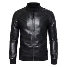 Men's Leather Bomber Moto Jackets Baseball Collar Express Faux PU Bike For Male