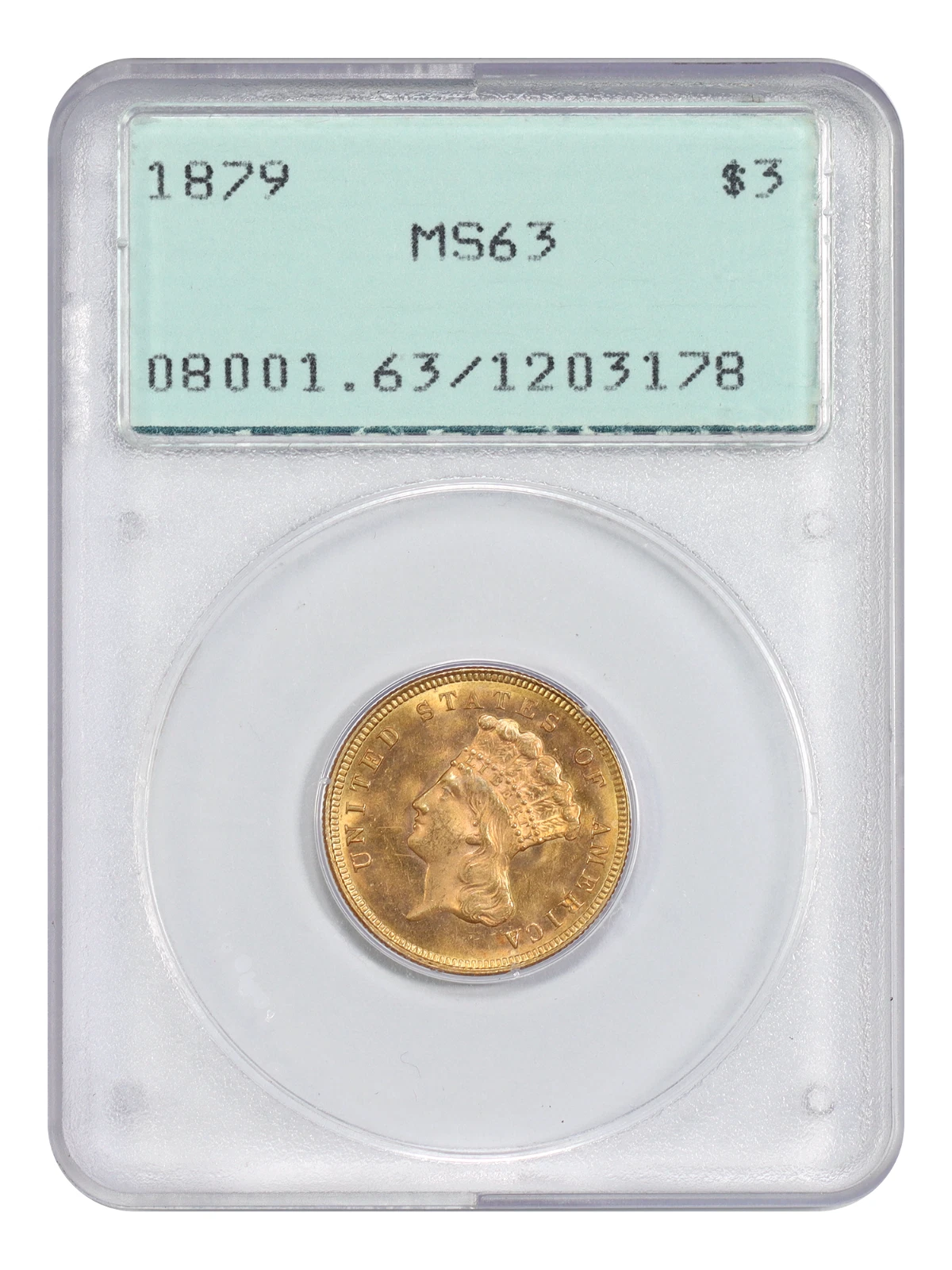 1879 $3 Princess Gold - PCGS MS-63 Old Rattler Holder