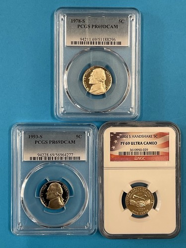 3-Coins 5c/5c/5c PCGS PR69DCAM/NGC PF69 1978S/1993S/2004S
