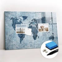 Moderne Magnettafel Glas Mit Magneten Marker Schwamm Gemalte Weltkarte 60X40 Cm
