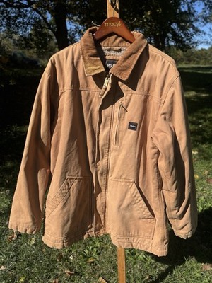 Walls Men  Brown Duck Canvas Sherpa Fleece Lined ZipUp Work Coat Jacket Size 2XL