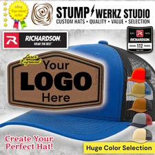 Custom Hat Trucker Baseball Cap Richardson 112 Leather Patch Personalized Logo