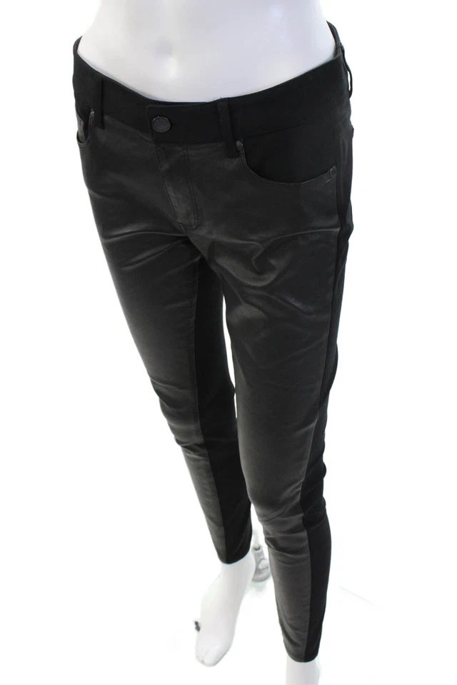 Paige Women Biker Jegging Black Button Rayon Nylon Elastane Size 27 - Image 2 of 4