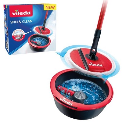 Vileda Spin & Clean System Wischmopp und Eimer 1 Stück (1er Pack), schwarz/rot 