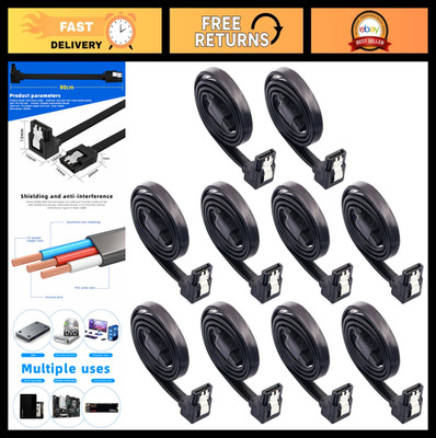 10-Pack 90 Degree Right Angle SATA III 6.0 Gbps Cable - Black with Locking