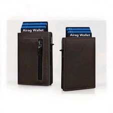 Men's Slim RFID Blocking Pop Up Magnetic Wallet Cofee Brown ID Cash holder Gift