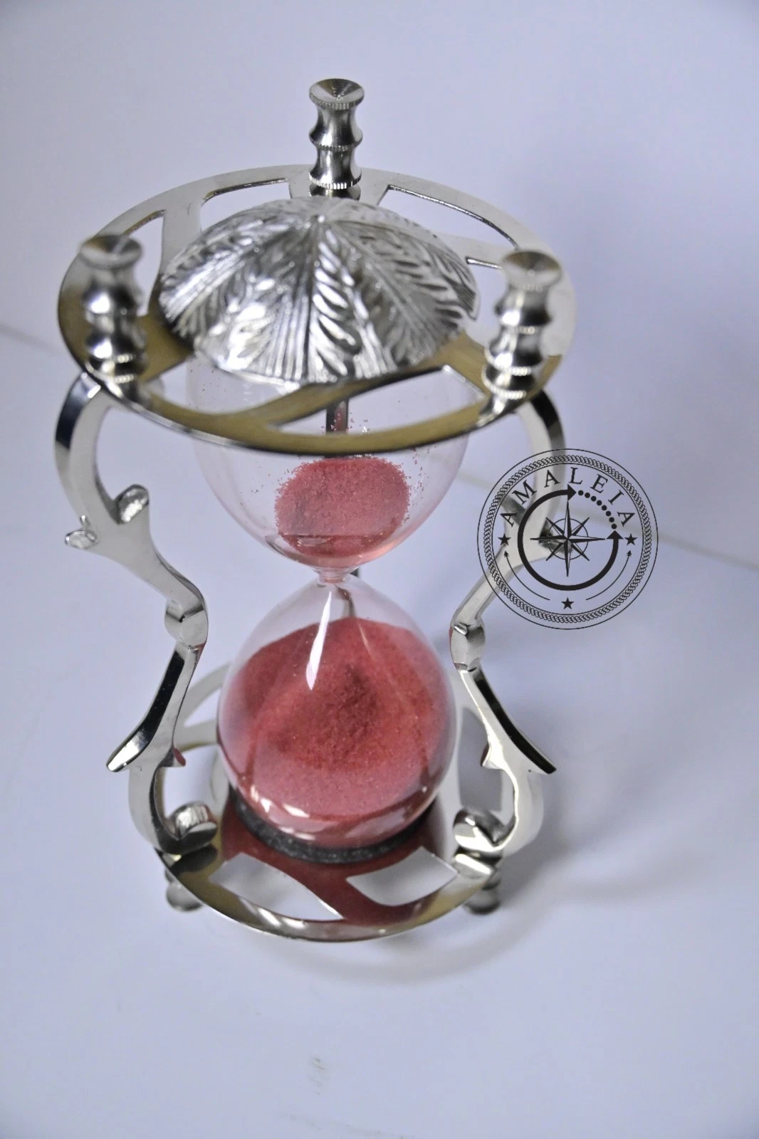 Silver Flower Twigs Pillar Sand Timer Hourglass Decorative Item.