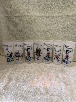 Vintage- Set of 6  - California Gold Rush - Frosted Highball Glasses - 6.5''