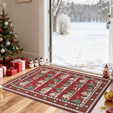 Christmas Rug 2x3 Ft Red Non-Slip Low Pile Snowflake Entryway Kitchen Mat