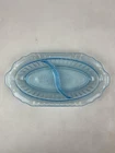 Blue Hocking Depression Glass Mayfair Open Rose Divided Section Celery Dish