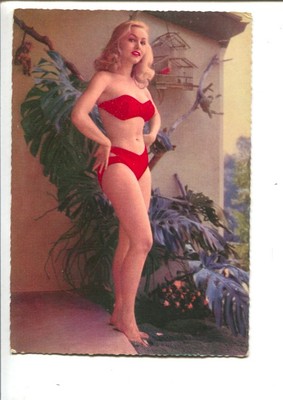 German-Color-Pin-Up-Julie Newmar-Red Bikini-Post Card